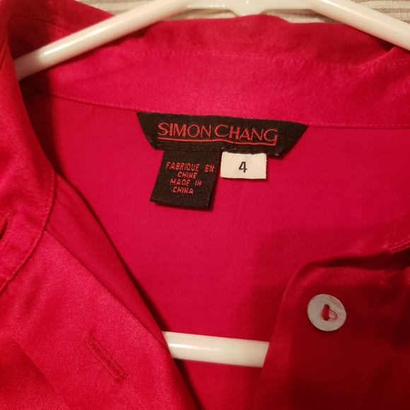 Simon Chang red silk button up - Picture 2 of 3